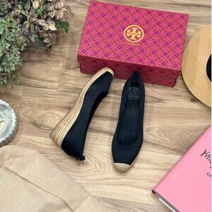 Tory Burch Heather 40mm Wedge Espadrille Satin/Herringbone Size 10